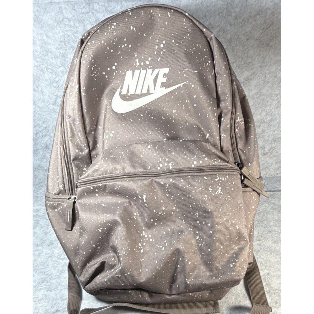 Nike Backpack Tan with White Splatter Zip Backpack Adjustable Straps